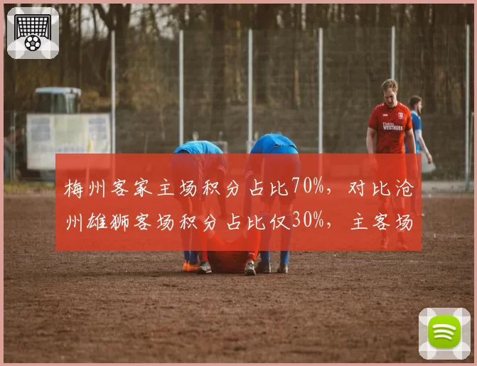 梅州客家主场积分占比70%，对比沧州雄狮客场积分占比仅30%，主客场失衡